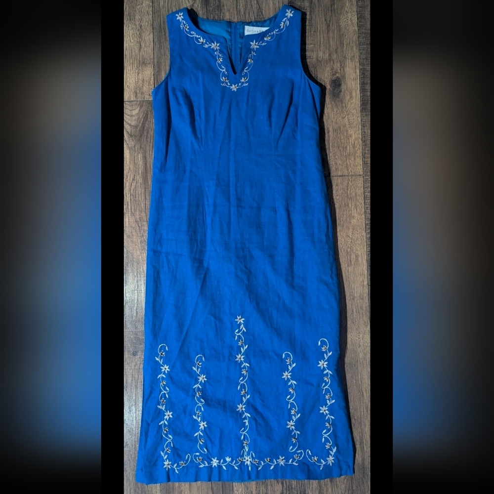 Sag Harbor Royal Blue Linen Blend Maxi Dress Embroidery Accents Size 14 Tall